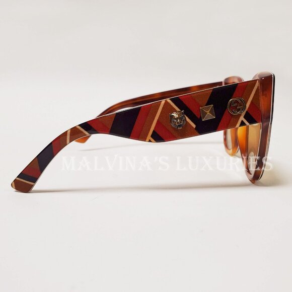 GUCCI SUNGLASSES GG0059 003 CHEVRON LOGO FELINE HEAD SQUARE GG 0059 - Picture 6 of 15